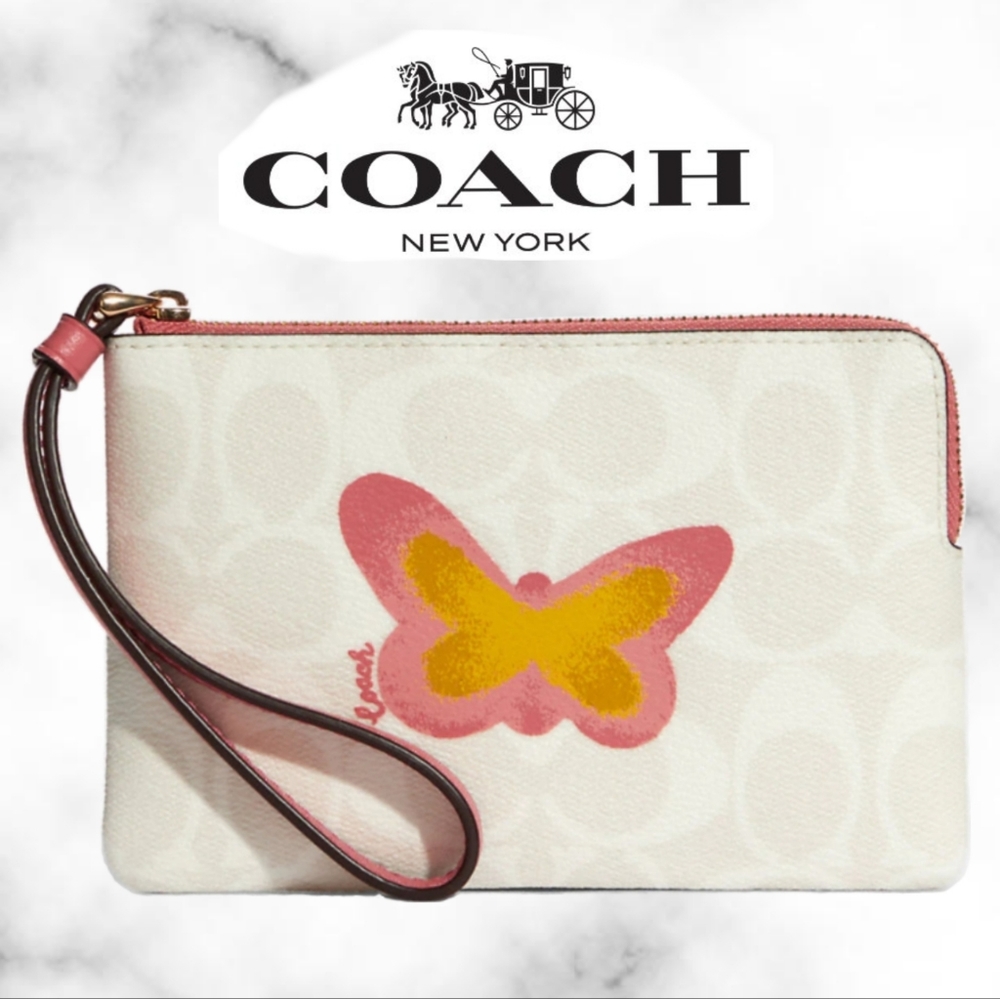 Coach Wristlet In Signature Canvas With Butterfly